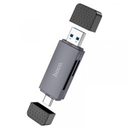 Cititor Card USB 3.0 / USB-C HOCO HB45, SD - microSD, Gri