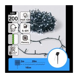 Aigostar - Ghirlandă luminoasă solară LED pentru Crăciun 200 LED/8 funcții, 22 m, IP65, alb rece, 800 mAh