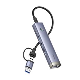 Hub Baseus UltraJoy B0005280B811-14 | 4-in-1, USB-A & USB-C, Ethernet RJ45, 3x USB-A, Gri