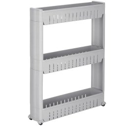 Raft mobil ingust cu roti, 3 polite, pentru baie si bucatarie, gri, 54x13x70 cm