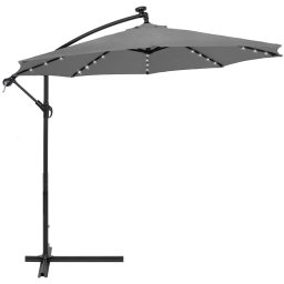 Umbrela de gradina cu brat lateral, LED solar si husa, 300 cm, gri