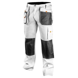 Pantaloni de lucru albi NEO TOOLS, întariti, cu buzunare multiple, M/50