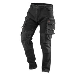 Pantaloni de lucru DENIM negri, elastici, cu buzunare multiple, marimea S