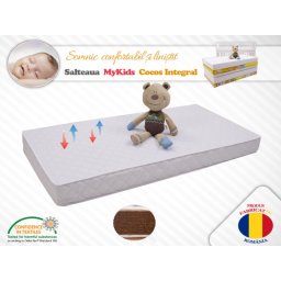 Saltea copii MyKids din fibra de cocos integrala 120x60x10 cm, husa matlasata