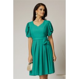 Rochie midi verde din voal sidefat si cordon detasabil