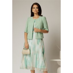 Compleu dama verde menta din sacou si rochie cu imprimeuri