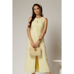 Rochie DY Fashion midi galbena din in cu nasturi pe bust fara maneci