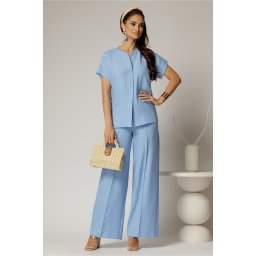 Pantaloni DY Fashion bleu cu croi lejer din material vaporos