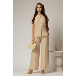 Pantaloni DY Fashion bej cu croi lejer din material vaporos
