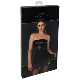 Rochie Mini Noir cu Portjartiere și Tulle Transparent - Negru , XL