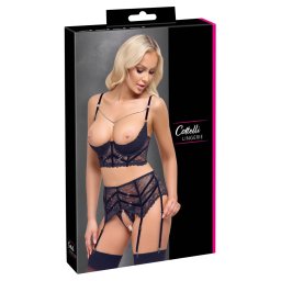 Set Balconette cu Portjartier și Lanț cu Strasuri 3 Piese - Negru , 75B/S