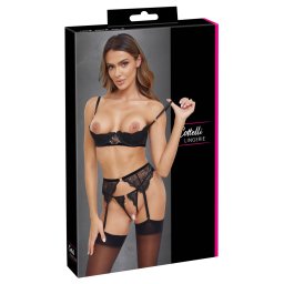 Set Balconette cu Portjartier și Lanțuri 3 Piese - Negru , 80B/M