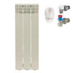 Calorifer aluminiu Ferroli Proteo HP 700 cu 3 elementi si set robineti calorifer tur-retur cu cap termostatic Giacomini R470F 1/2