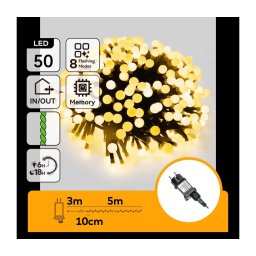 Aigostar - Ghirlandă luminoasă LED de exterior pentru Crăciun, 50 LED, 8 funcții, 8 m, IP44, alb cald