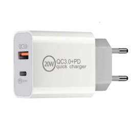 Incarcator Retea Lemontti PD Type-C + USB Quick Charge 20W Alb