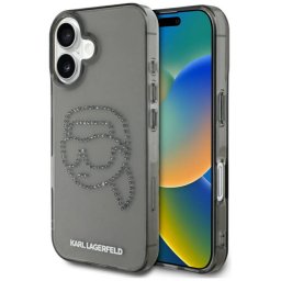 Husa Karl Lagerfeld Apple iPhone 16 IML Rhinestones Karl's Head Negru