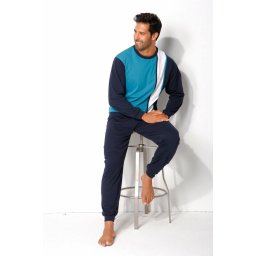 H.I.S Pijama lungă bleumarin / turcoaz / alb