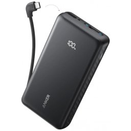 Baterie externa ANKER A110DH11, 10000 mAh, 1x USB, 1x USB-C, 22.5 W, Display, Cablu USB-C integrat, Black