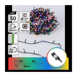 Aigostar - Ghirlandă LED de exterior pentru Crăciun, 50 LED / 8 funcții, 8 m, IP44, multicoloră