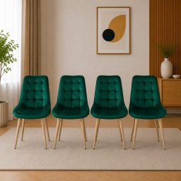 Set 4 scaune bucatarie/living, Artool, Bera, catifea verde, picioare metal natur, 54x60x88 cm