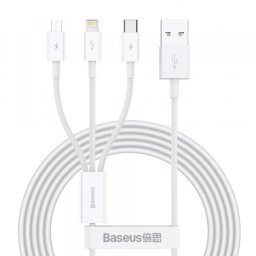 Cablu Incarcare USB-A - Lightning / microUSB / USB-C Baseus Superior 3in1 Series, 20W, 1.2m, Alb CAMLTYS-02