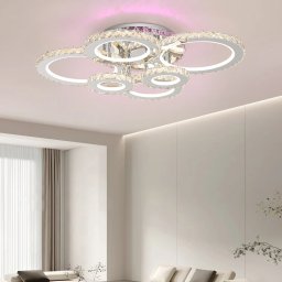 Lustra LED NOVA Rotonda 144W cu telecomanda, RGB, 6 cercuri, crom lucios