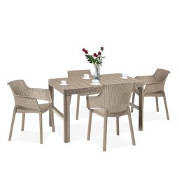 Set mobilier gradina Curver Evyon 4+1 cappuccino, masa + 4 scaune