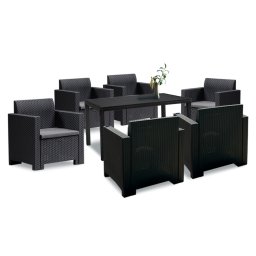 Set mobilier de gradina Leziter Nero IV, 6 locuri, grafit, masa + 6 fotolii