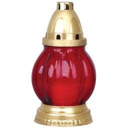 Candela de mormant din sticla rosie cu capac auriu, 18 ore, 20 cm