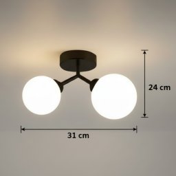 Lustra moderna ORBS neagra, 31 cm, 2xG9, cu 2 globuri opaline