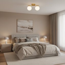 Lustra moderna ORI aurie cu 2 globuri opaline si soclu G9 pentru tavan