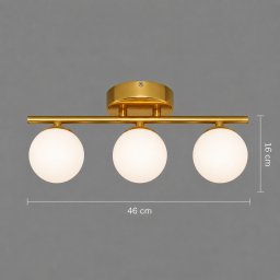 Lustra ORI aurie cu 3 globuri opaline, 46 cm, soclu 3xG9
