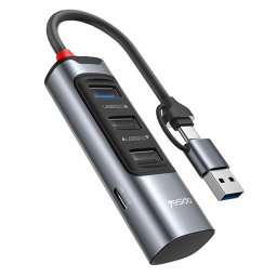 Hub Multiport, USB, Type-C to 3x USB, USB-C, PD100W, 5Gbps - Yesido (HB19) - Gray