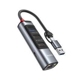 Hub Multiport, USB, Type-C la 3x USB, USB-C, RJ45, PD100W, 5Gbps - Yesido (HB21) - Gray