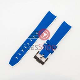 Curea silicon albastră cu margine albă capăt curbat 20mm pentru Omega Swatch