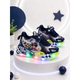 Pantofi sport cu lumini LED, Model Masinuta de curse, Superbaby, Bleumarine