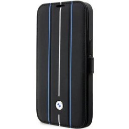 Husa Case BMW BMBKP14X22RVSK iPhone 14 Pro Max 6.7" black/black bookcase Leather Stamp Blue Lines