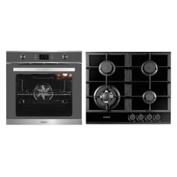 Cuptor Pachet incorporabil Cuptor incorporabil SC626GDX9 GRAY, 75 L, 2800 W, 9 Functii + Plita incorporabil PSG-64SG1, 4 arzatoare pe gaz, Gratar fonta, Sticla neagra