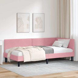 Cadru de pat coltar Roz 90 x 200 cm Catifea si lemn ingineresc GartenMobel Dekor