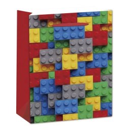 Punguță cadou cu model de cuburi de construcție - 18 x 23 cm