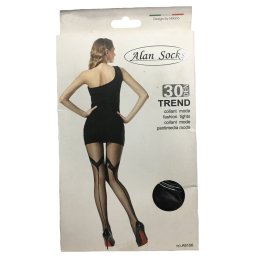 Ciorap fin cu densitate de 30 DEN, culoare neagra cu model (Culoare: NEGRU, Marime: 3)