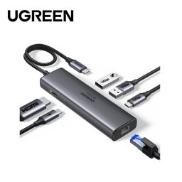 DOCKING Station Ugreen, "CM512" conec PC USB Type-C, USB 3.2 x 2 RJ-45 x 1 HDMI 4Kx1 la 60Hz USB-C x 1 PD 100W, aluminiu, gri