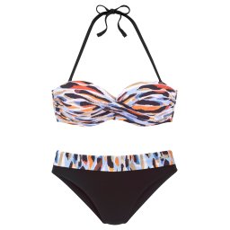 LASCANA Costum de baie două piese albastru fumuriu / castaniu / portocaliu / negru