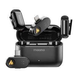 Kit Microfoane Wireless maono WM622 PBC2 2 Transmitatoare 1 Receptor USB-C 1 Receptor Lightning si Carcasa de Incarcare Negru