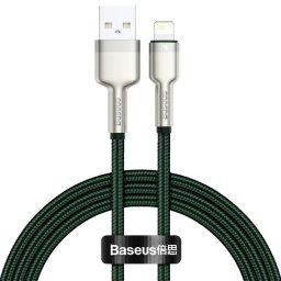 Cafule Metal, Fast Charging Data Cable pt. smartphone, USB la Lightning Iphone 2.4A, braided, 2m, verde