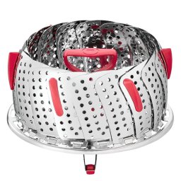 Diverse articole pentru bucatarie Cos pentru gatit la aburi Tefal Ingenio+ K1993034, inox, diametru reglabil, compatibilitate cu masina de spalat vase, argintiu & rosu