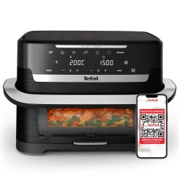 Friteuza Friteuza cu aer cald Tefal Ever Fry Dual Flex EY9288E0, 2700 W, 9 L, - Air fryer cu 7 programe automate, tehnologie avansata Infra-Heat™, 11 functii, gatire pe 2 zone, ecran LCD, fereastra vizualizare, negru