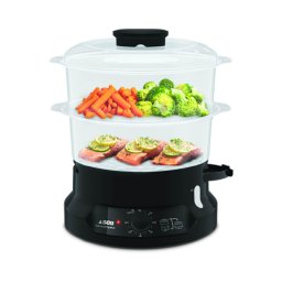 Aparat de gatit cu abur Aparat de gatit cu aburi Tefal MiniCompact VC139810, 800W, capacitate 6L, preparare 2 retete simultan, 2 compartimente, timer 60 minute, indicator nivel apa, negru