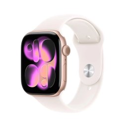 APPLE Watch Series 11 GPS + Cellular 42mm aur rozé aluminiu toc moale roz curea sport M/L