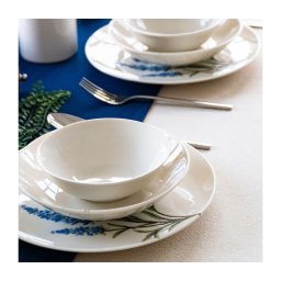 Set de masă, 18 piese, porțelan, alb/albastru/verde